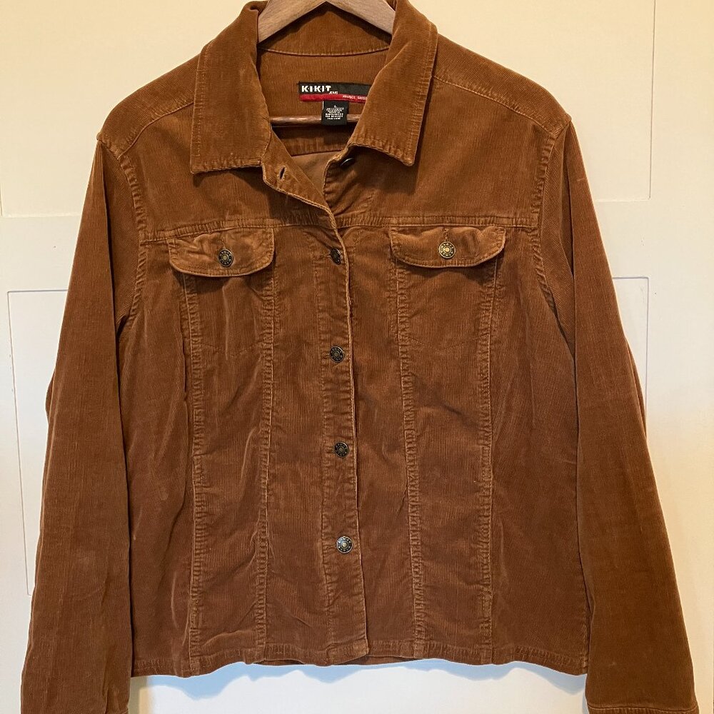 KIKIT Jeans Chocolate Brown Corduroy Shacket Women's Large 90s Western Boho